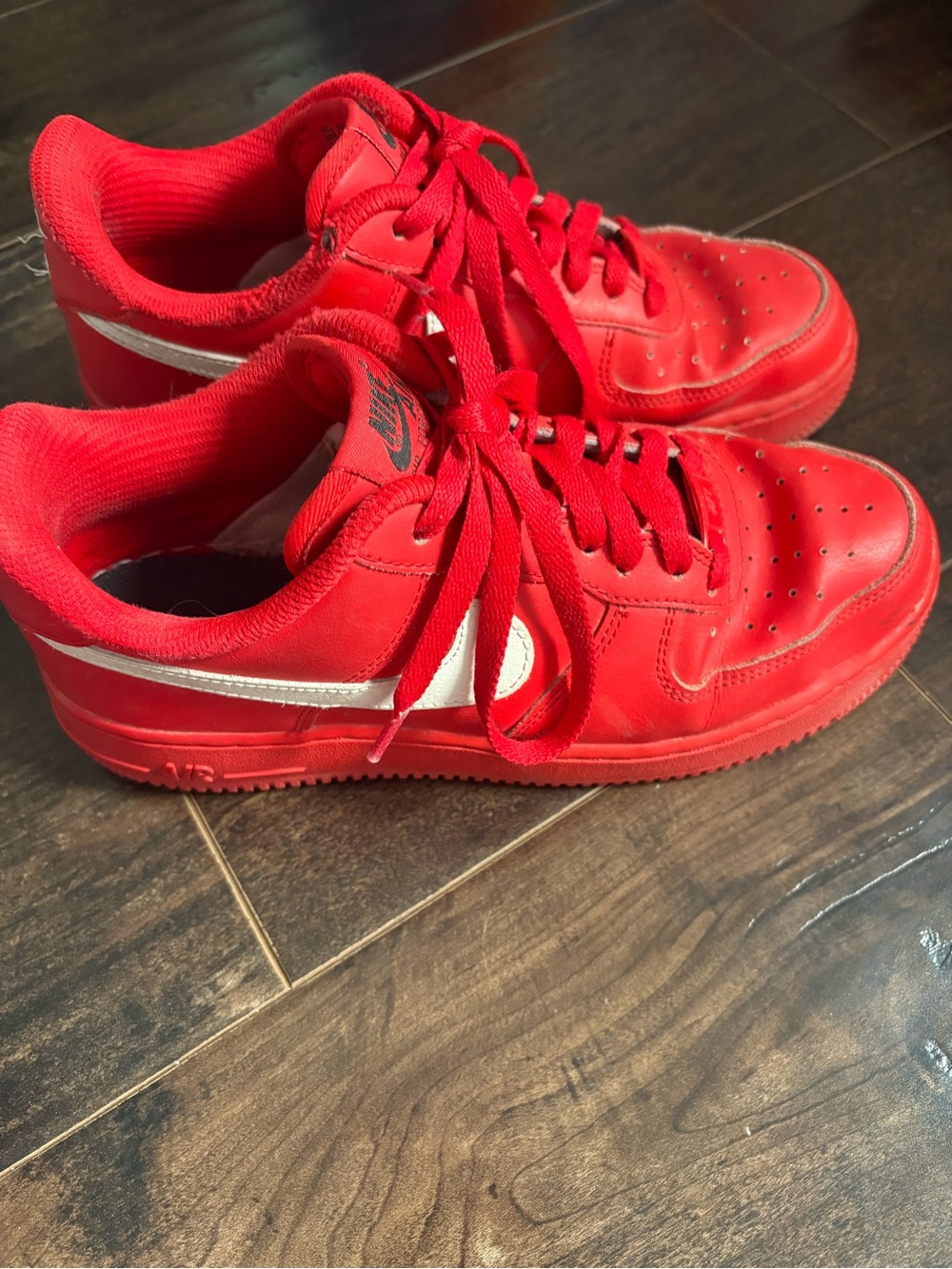 Custom Nike Airforces One- Red with White swoosh (women’s size 8)